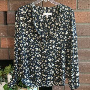 LOFT Blouse / Black with Gold and White / Size Small